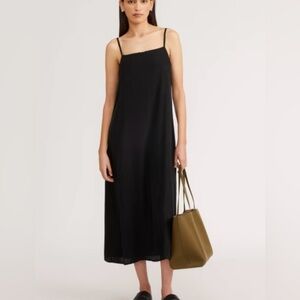 EVERLANE The Satin Square Neck Slip Midi Dress in Black Size 0